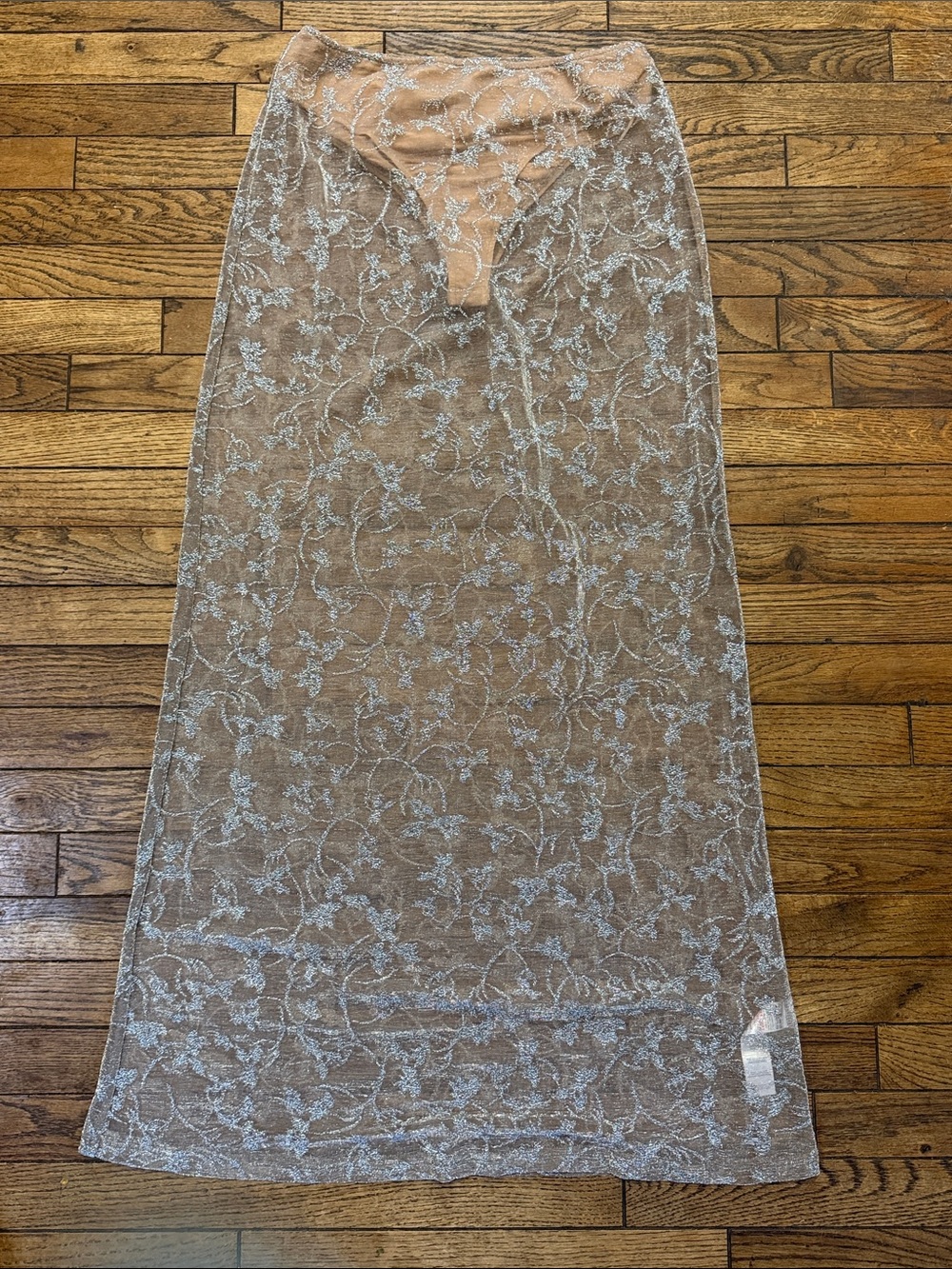 PrettyLittleThing Nude Shimmery Sheer Skirt w/ Snap Closure Bottoms NEW